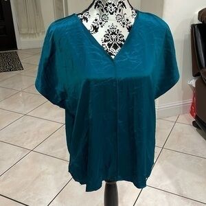 ALFANI Womens Green Glossy Draped Short Sleeve V Neck T-Shirt Size: XLarge